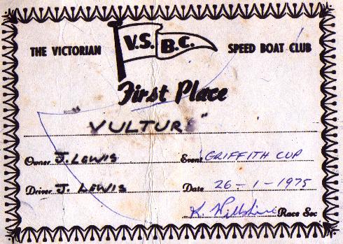 First Place - E.C. Griffith Cup - Victorian Speedboat Club 