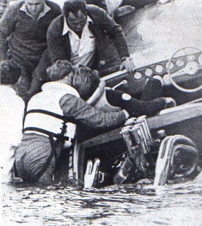 Les Ramsay lifting John Lewis from the wreck of Vulture on Albert Park Lake.